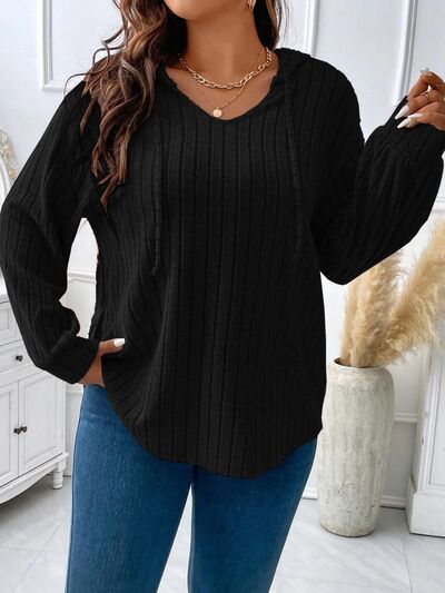 Plus Size Drawstring Dropped Shoulder Hooded T-Shirt Shop One Place