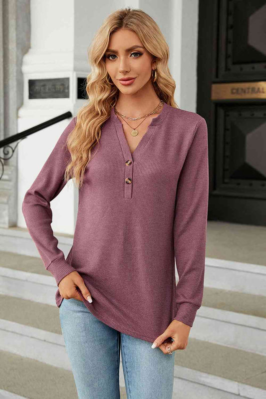 V-Neck Long Sleeve Blouse Shop One Place