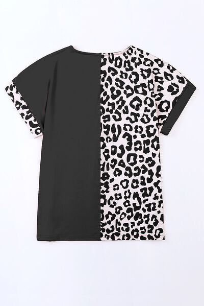 Plus Size Leopard Round Neck T-Shirt Shop One Place