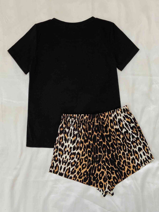 Leopard Lip Graphic Top and Shorts Lounge Set Shop One Place