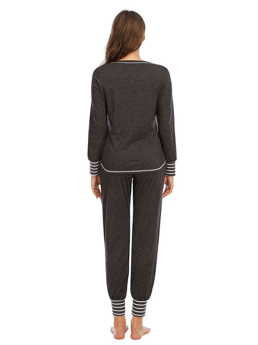 Round Neck Top and Pants Lounge Set Shop One Place