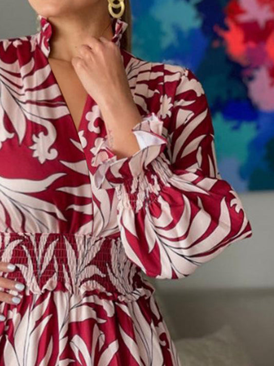 Printed Flounce Sleeve Maxi Dress Shop One Place