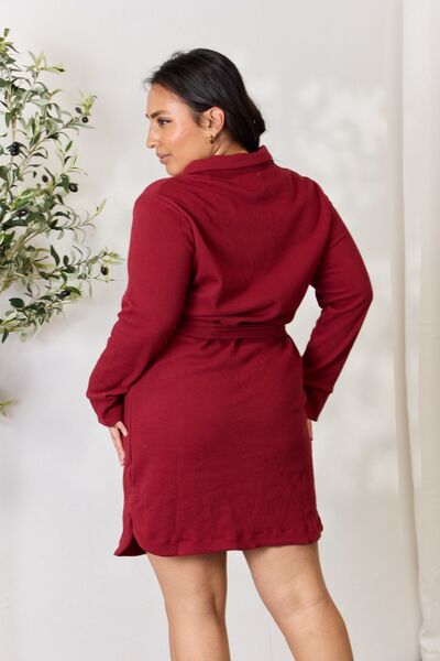 Culture Code Full Size Tie Front Half Zip Long Sleeve Shirt Dress Shop One Place