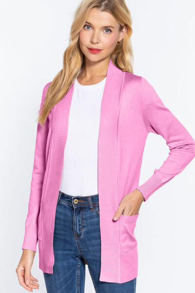 ACTIVE BASIC Ribbed Trim Open Front Cardigan Shop One Place