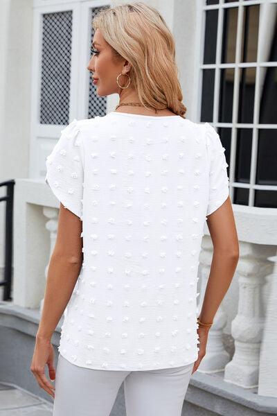 Swiss Dot Round Neck Short Sleeve T-Shirt Shop One Place