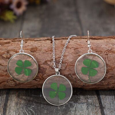 Lucky Clover Alloy Acrylic Earrings and Necklace Jewelry Set Shop One Place