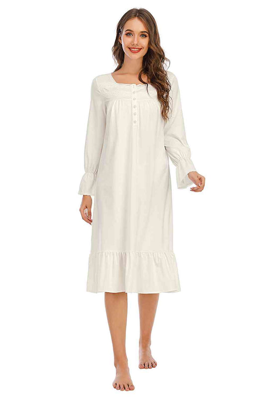 Flounce Sleeve Ruffle Hem Night Dress Shop One Place