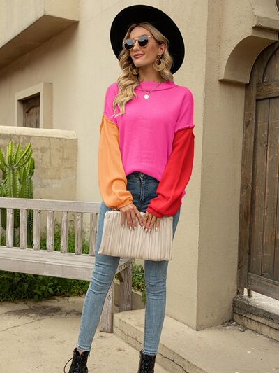 Color Block Dropped Shoulder Sweater Shop One Place