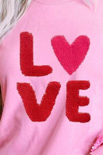 LOVE Sequin Dropped Shoulder Sweatshirt Shop One Place