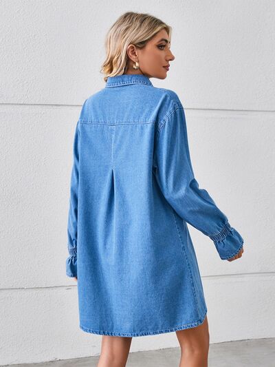 Pocketed Dropped Shoulder Mini Denim Dress Shop One Place