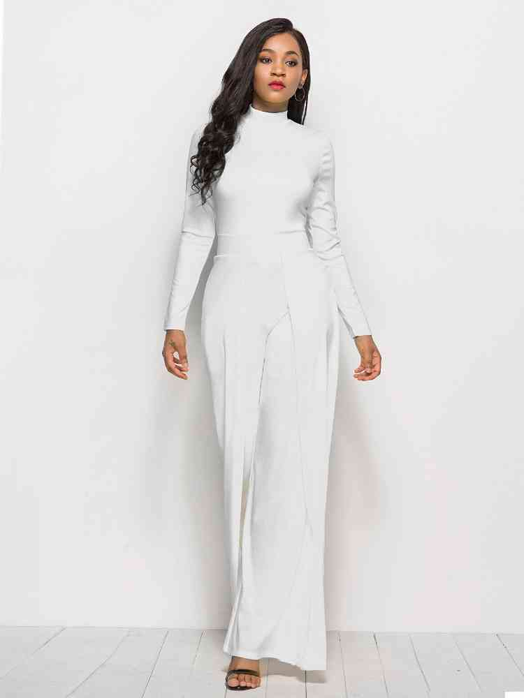Long Sleeve Mock Neck Wide Leg Jumpsuit Shop One Place