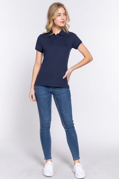 ACTIVE BASIC Full Size Classic Short Sleeve Polo Top Shop One Place