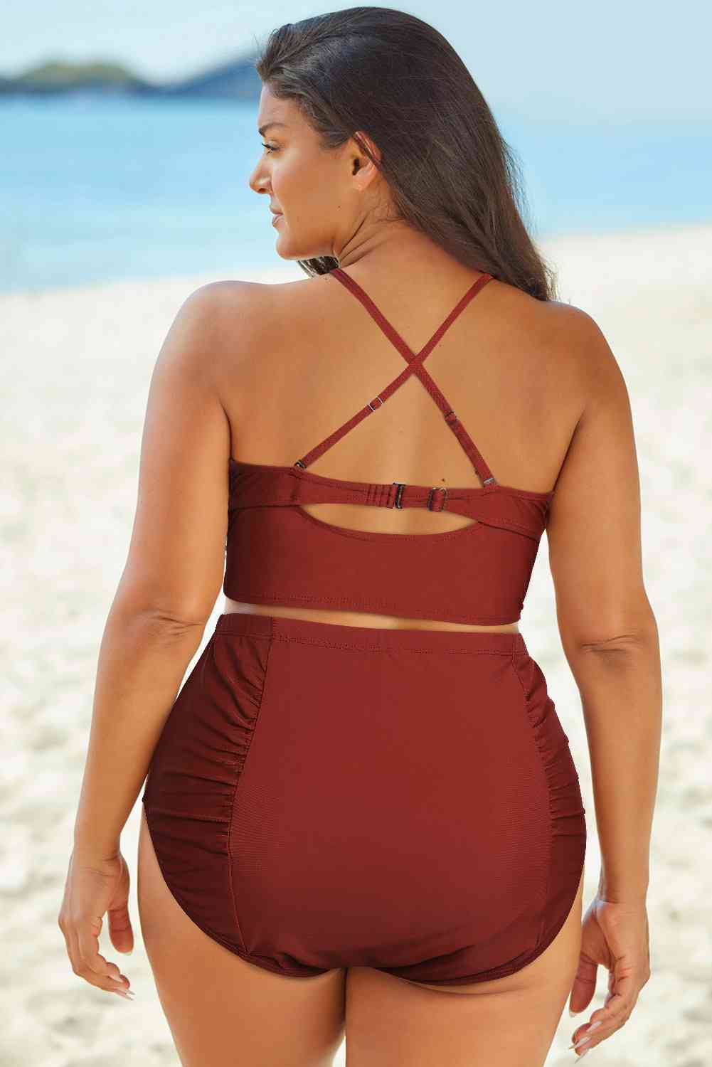 Halter Neck Crisscross Ruched Two-Piece Swimsuit Shop One Place