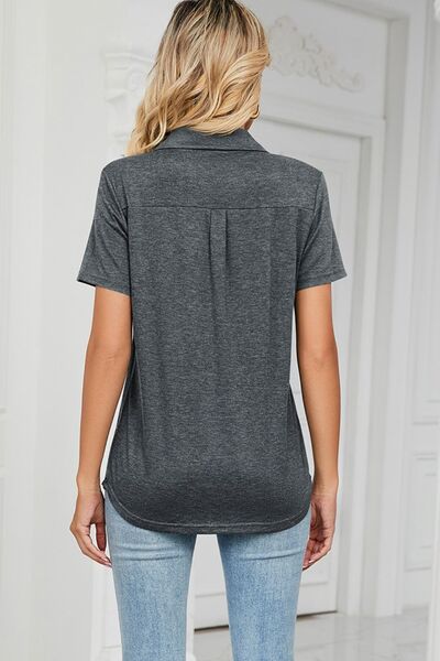Johnny Collar Short Sleeve Blouse Shop One Place