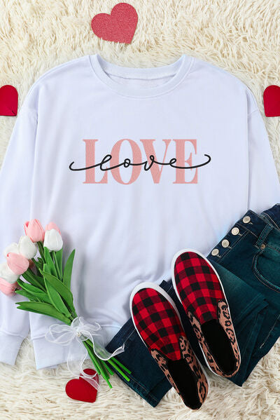 LOVE Round Neck Dropped Shoulder Sweatshirt Shop One Place