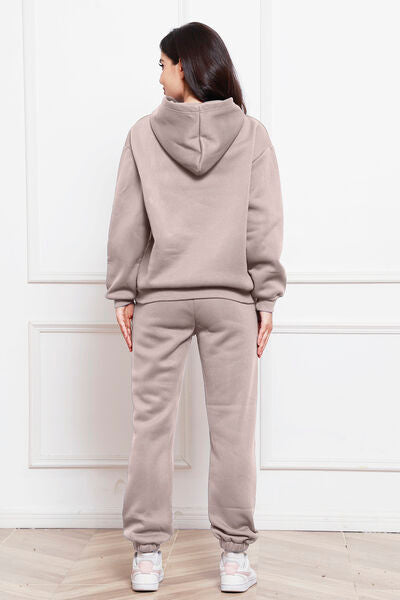 Drop Shoulder Long Sleeve Hoodie and Pants Set Shop One Place