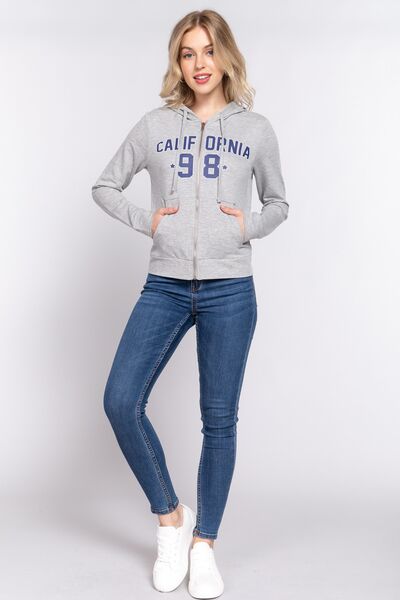 ACTIVE BASIC CALIFORNIA Zip Up Drawstring Long Sleeve Hoodie Shop One Place