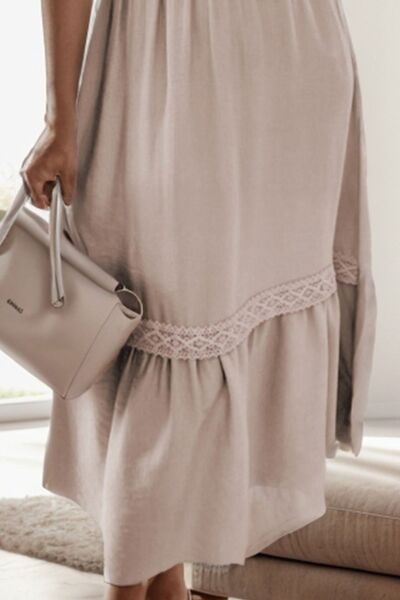 Lace Detail V-Neck Flutter Sleeve Dress Shop One Place