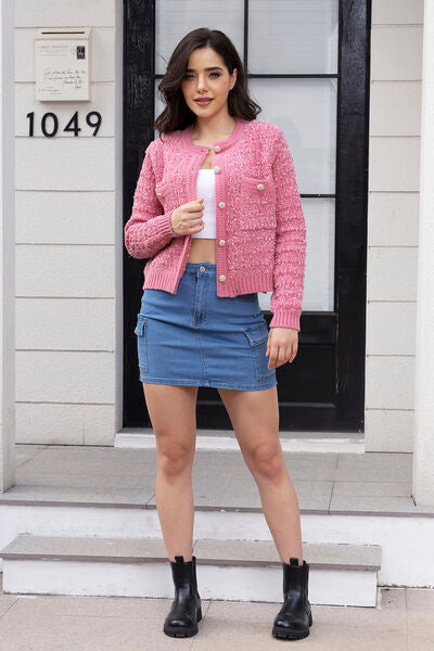 Button Up Round Neck Cardigan Shop One Place