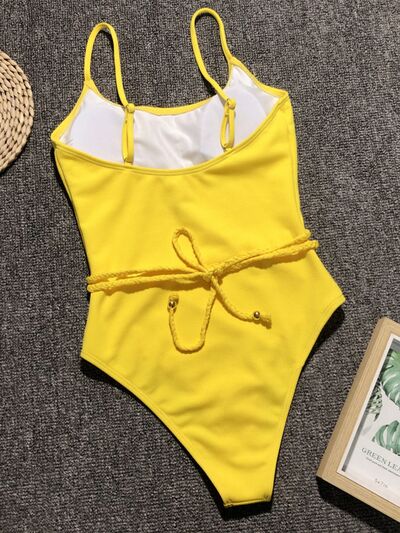 Ribbed Tie Waist One-Piece Swimsuit Shop One Place