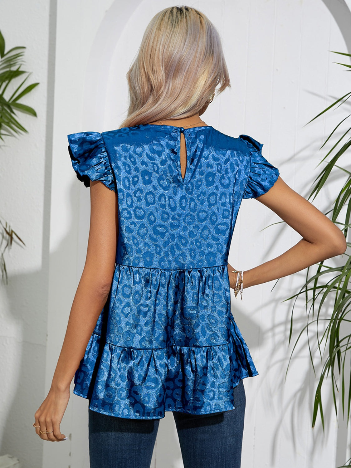 Full Size Ruffled Leopard Cap Sleeve Top Shop One Place