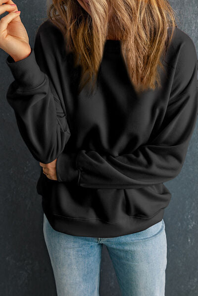 Round Neck Dropped Shoulder Sweatshirt Shop One Place