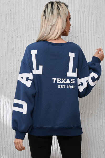 Letter Graphic Round Neck Dropped Shoulder Sweatshirt Shop One Place