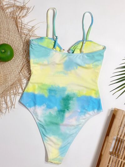 Cutout Tie-Dye Spaghetti Strap One-Piece Swimwear Shop One Place