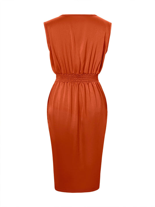 Slit Surplice Sleeveless Midi Dress Shop One Place