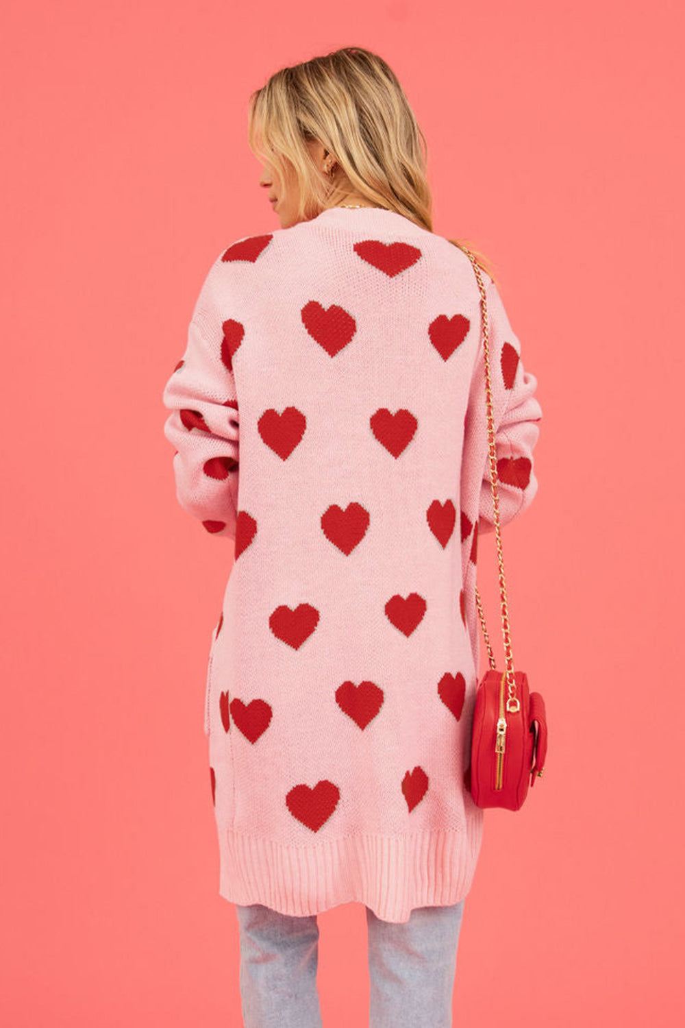 Heart Graphic Open Front Cardigan with Pockets Shop One Place