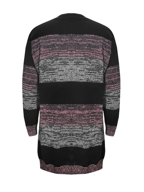 Striped Open Front Long Sleeve Cardigan with Pockets Shop One Place