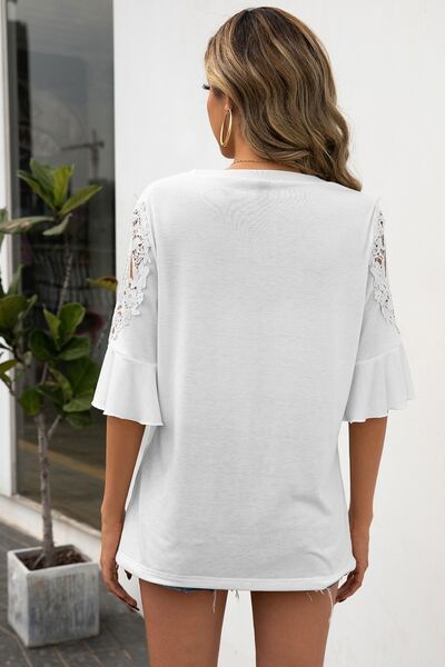 Ruffled Cutout Round Neck Half Sleeve T-Shirt Shop One Place