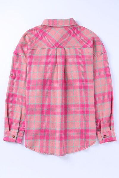Plaid Button Up Dropped Shoulder Shirt Shop One Place