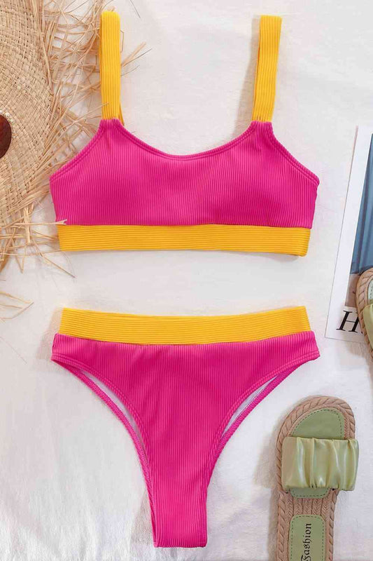 Color Block Scoop Neck Bikini Set Shop One Place