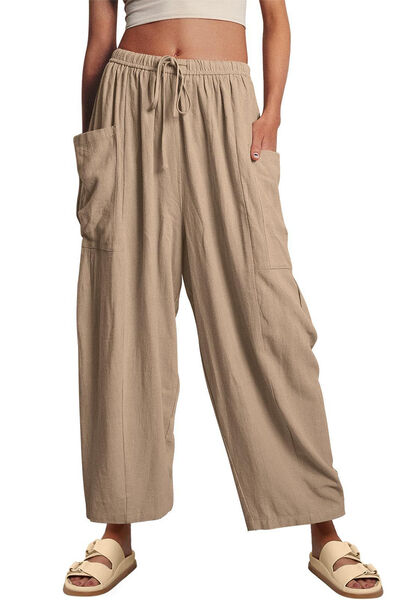 Full Size Pocketed Drawstring Wide Leg Pants Shop One Place
