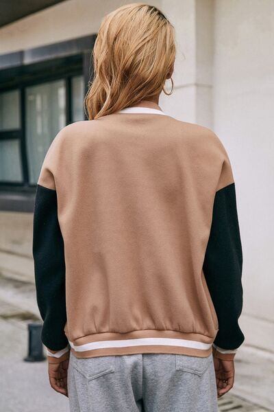 Contrast Baseball Collar Snap Down Jacket Shop One Place