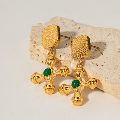 Gold-Plated Stainless Steel Cross Shape Earrings Shop One Place