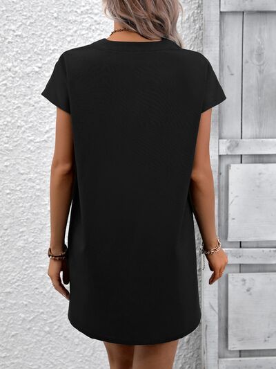 Printed Notched Short Sleeve Dress Shop One Place