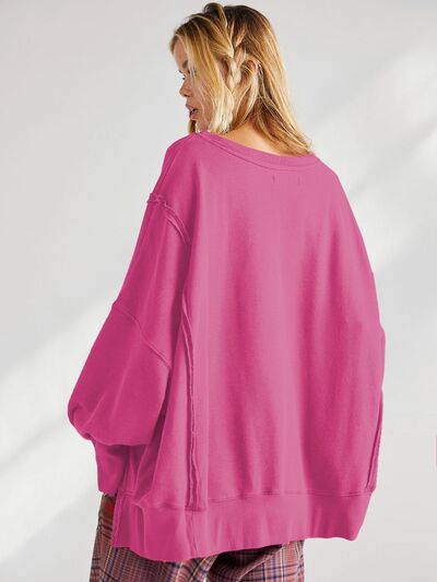 Slit Round Neck Dropped Shoulder T-Shirt Shop One Place