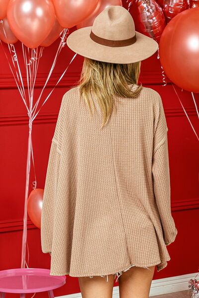 BiBi V-Neck Waffle Uneven Hem Top Shop One Place