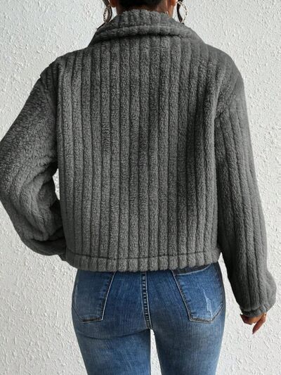 Fuzzy Button Up Collared Neck Jacket Shop One Place
