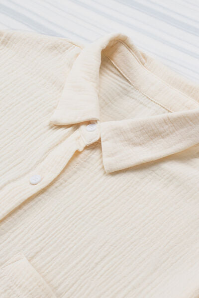 Textured Pocketed Button Up Shirt Shop One Place
