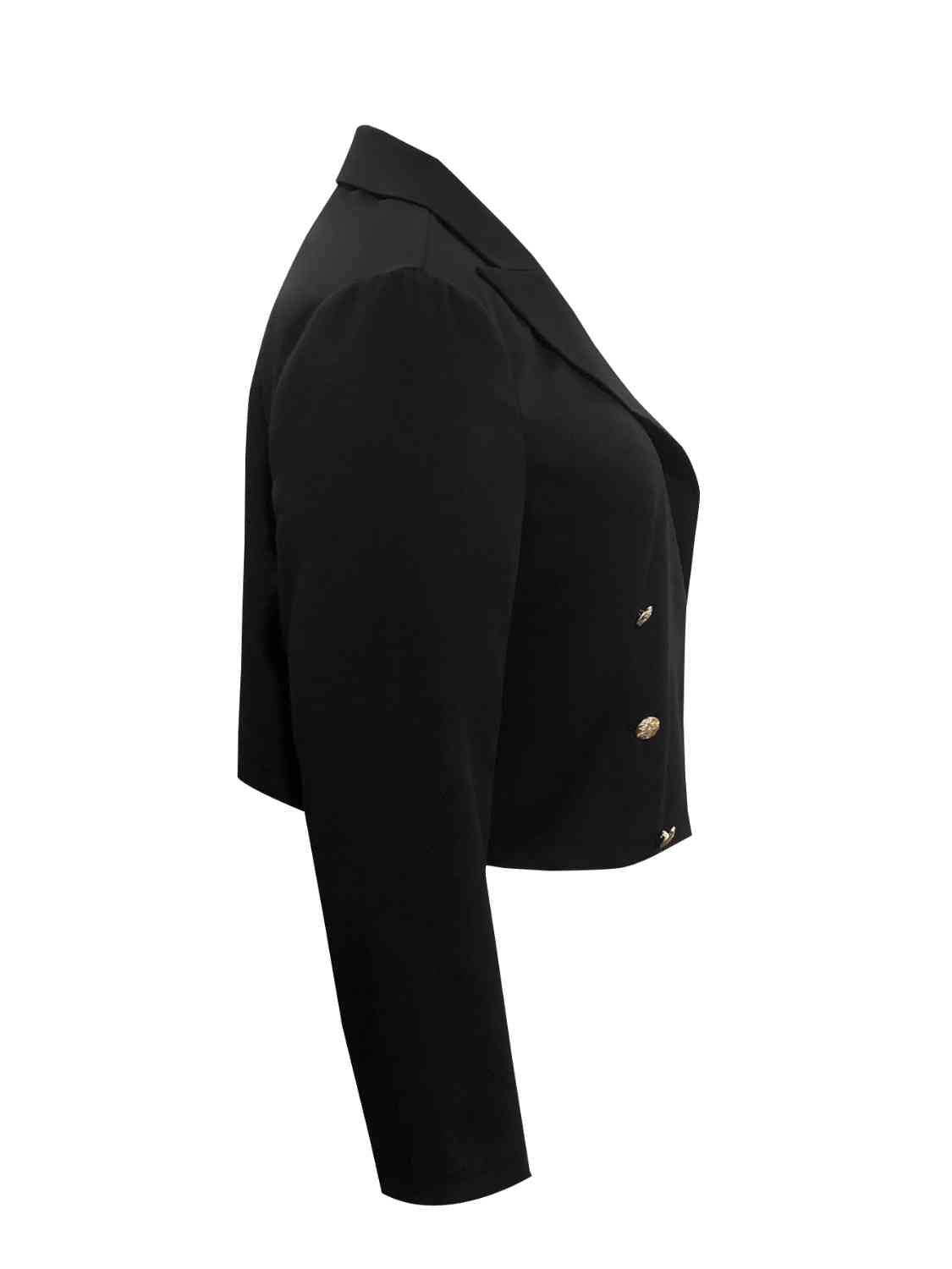 Plus Size Buttoned Lapel Collar Long Sleeve Blazer Shop One Place