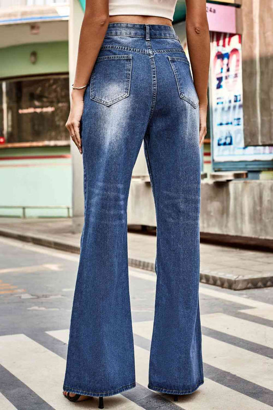 Buttoned Loose Fit Jeans with Pockets Shop One Place