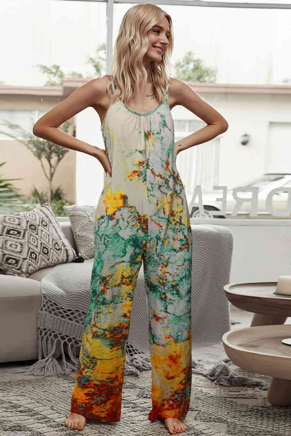 Tie-Dye Spaghetti Strap Jumpsuit with Pockets Shop One Place