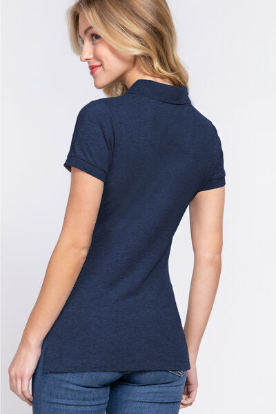 ACTIVE BASIC Full Size Classic Short Sleeve Polo Top Shop One Place