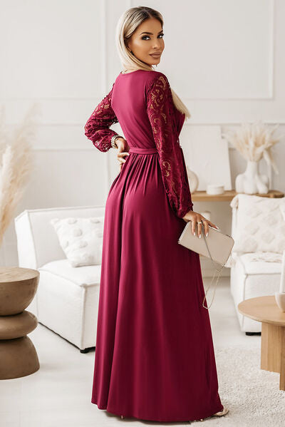 Lace Detail Surplice Tie-Waist Maxi Dress Shop One Place