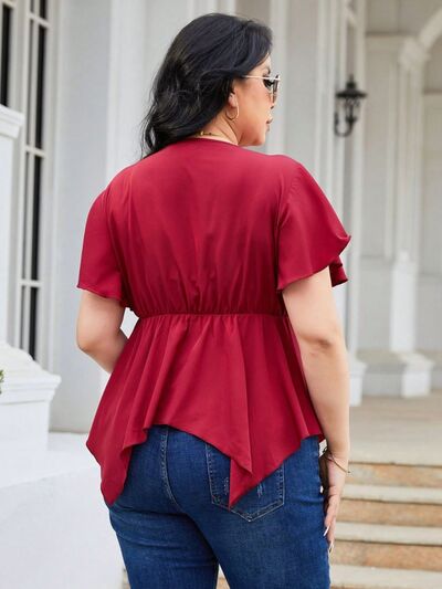 Plus Size Frill Surplice Flutter Sleeve Blouse Shop One Place