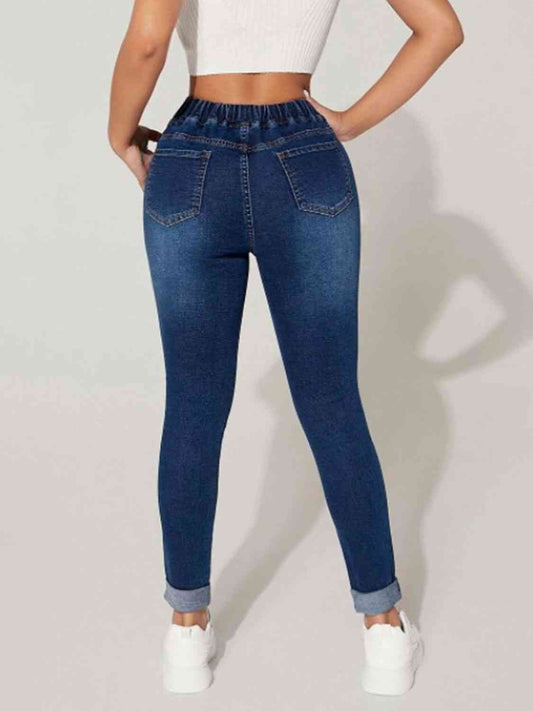 Drawstring Cropped Jeans Shop One Place