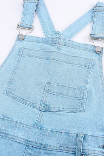 Distressed Denim Overalls with Pockets Shop One Place